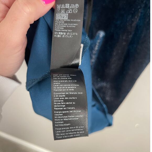 TopShop Teal Mock Neck Wet Look Velvet Long Sleeve Dress - 2 - Picture 8 of 8